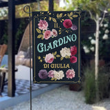 Bandiera da giardino personalizzabile Il mio paradiso in lino, stampa a piena superficie con design estivo – Motiv 3