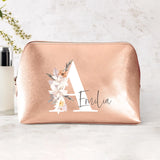 La tua iniziale - Pochette cosmetica in PU con iniziale floreale e nome personalizzato