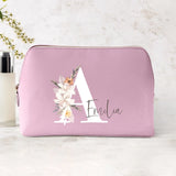 La tua iniziale - Pochette cosmetica in PU con iniziale floreale e nome personalizzato