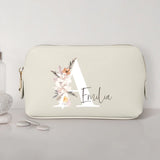 La tua iniziale - Pochette cosmetica in PU con iniziale floreale e nome personalizzato