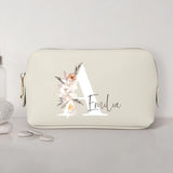 La tua iniziale - Pochette cosmetica in PU con iniziale floreale e nome personalizzato