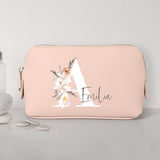 La tua iniziale - Pochette cosmetica in PU con iniziale floreale e nome personalizzato
