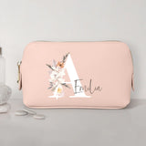 La tua iniziale - Pochette cosmetica in PU con iniziale floreale e nome personalizzato