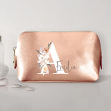 La tua iniziale - Pochette cosmetica in PU con iniziale floreale e nome personalizzato
