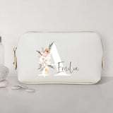 La tua iniziale - Pochette cosmetica in PU con iniziale floreale e nome personalizzato