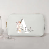 La tua iniziale - Pochette cosmetica in PU con iniziale floreale e nome personalizzato