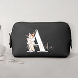 La tua iniziale - Pochette cosmetica in PU con iniziale floreale e nome personalizzato