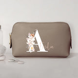La tua iniziale - Pochette cosmetica in PU con iniziale floreale e nome personalizzato