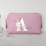 La tua iniziale - Pochette cosmetica in PU con iniziale floreale e nome personalizzato