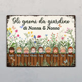 Il giardino di nonna e nonno - Cartello per porta con figurine di bambini personalizzabili e design vegetale