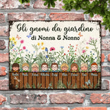 Il giardino di nonna e nonno - Cartello per porta con figurine di bambini personalizzabili e design vegetale