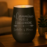 Regalo personalizzato: portacandela nero e argento con incisione dei nomi - realizzato par Love & Faith