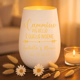 Regalo personalizzato: portacandela bianco e oro con incisione dei nomi - realizzato per Love & Faith