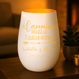 Regalo personalizzato: portacandela bianco e oro con incisione dei nomi - realizzato da Love & Faith
