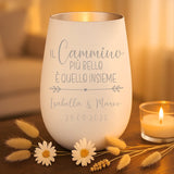 Regalo personalizzato: portocandela bianco a argento con incisione dei nomi - realizzato da Love & Faith