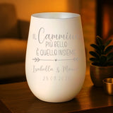 Regalo personalizzato: portacandela bianco e argento con incisione dei nomi - realizzato da Love & Faith