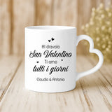 Regalo personalizzato - tazza bianca con manico a forma di cuore e nome personalizzato - realizzata da Love & Faith