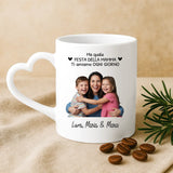 Regalo personalizzato - tazza bianca con manico a forma di cuore e nome personalizzato - realizzata da Love & Faith