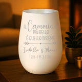 Regalo personalizzato: portacandela bianco e argento con incisione dei nomi - realizzato da Love & Faith