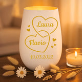 Regalo personalizzato: portacandela bianco e oro con incisione dei nomi - realizzato per Love & Faith