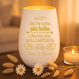 Regalo personalizzato: portacandela bianco e oro con incisione dei nomi - realizzato per Love & Faith