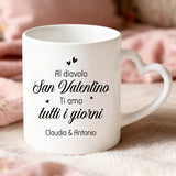 Regalo personalizzato - tazza bianca con manico a forma di cuore e nome personalizzato - realizzata da Love & Faith