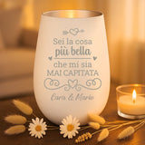 Regalo personalizzato: portocandela bianco a argento con incisione dei nomi - realizzato da Love & Faith