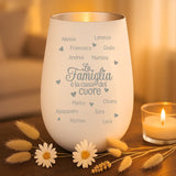 Regalo personalizzato: portocandela bianco a argento con incisione dei nomi - realizzato da Love & Faith