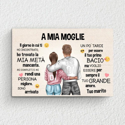 Tela personalizzata Emoji d'amore a lei con stile disegno, cornice in legno massello, colori brillanti
