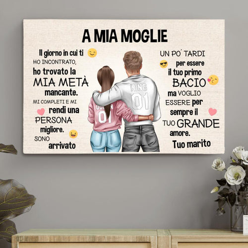 Tela personalizzata Emoji d'amore a lei con stile disegno, cornice in legno massello, colori brillanti – Motiv 2