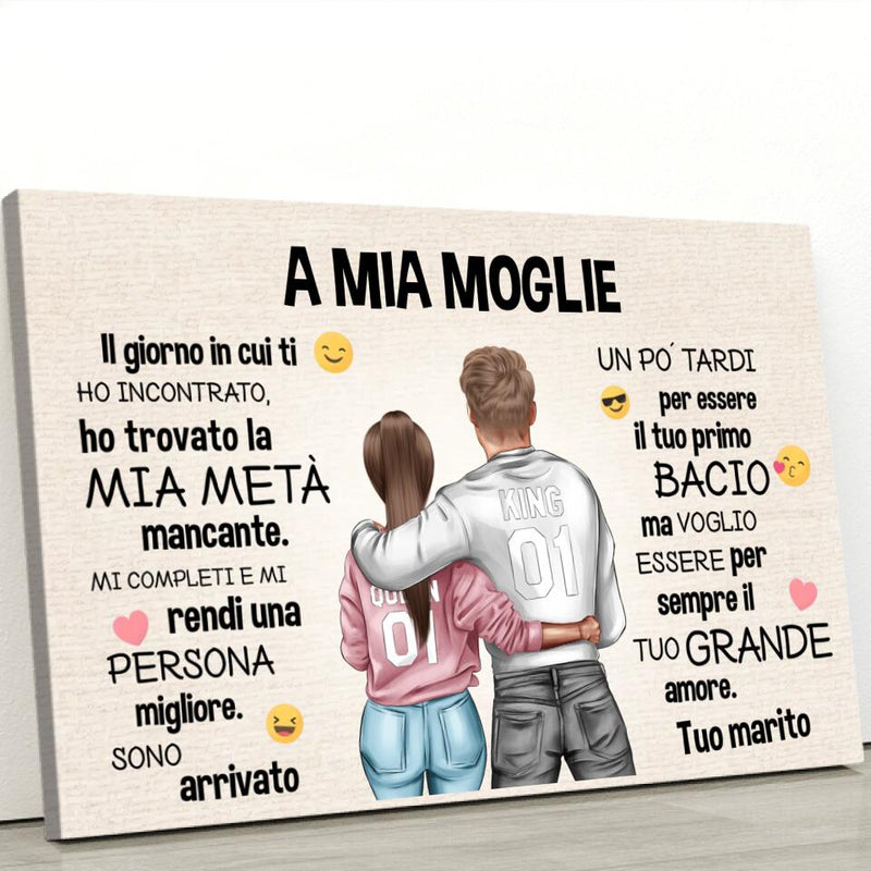 Emoji d'amore (a lei - stile disegno) - Tela per coppia