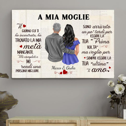 Tela personalizzata per coppia Al mio tesoro con design romantico e cornice in legno massello – Motiv 2