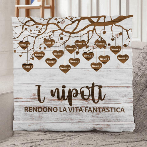 Cuscino personalizzato per nonni con nomi incisi I miei nipoti, morbido peluche premium lavabile