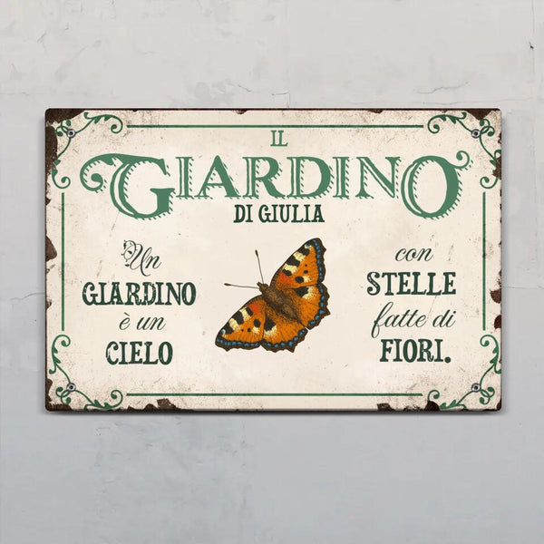 La felicità in giardino - Cartello per porta da esterno