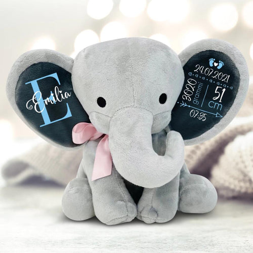 Peluche elefante coccoloso personalizzabile per bambini, tessuto morbido premium, altezza 24 cm – Motiv 2