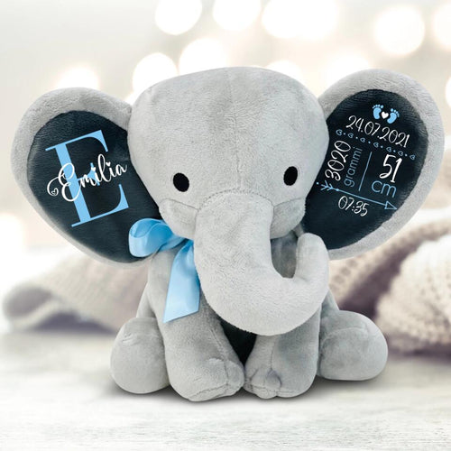 Peluche elefante coccoloso personalizzabile per bambini, tessuto morbido premium, altezza 24 cm