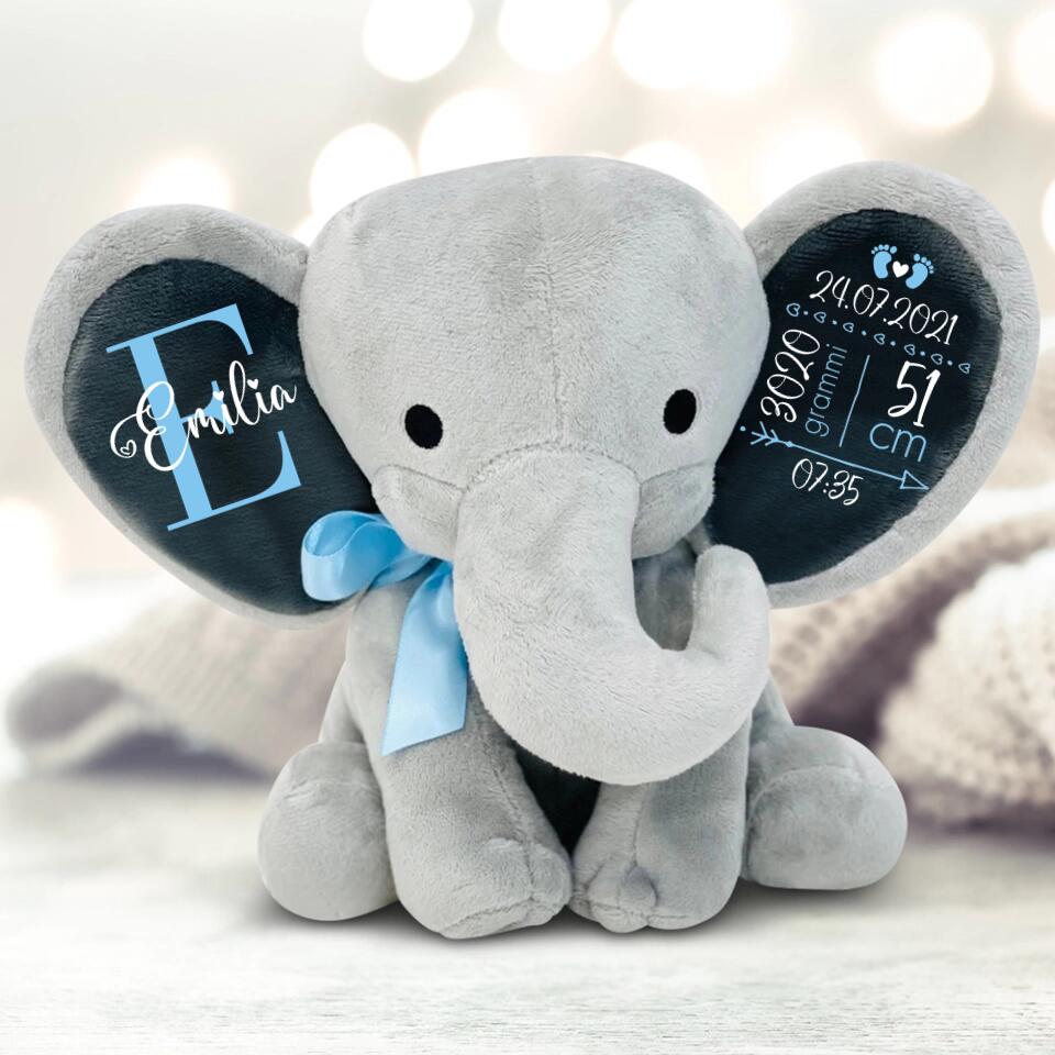 Peluche elefante coccoloso personalizzabile per bambini, tessuto morbido premium, altezza 24 cm