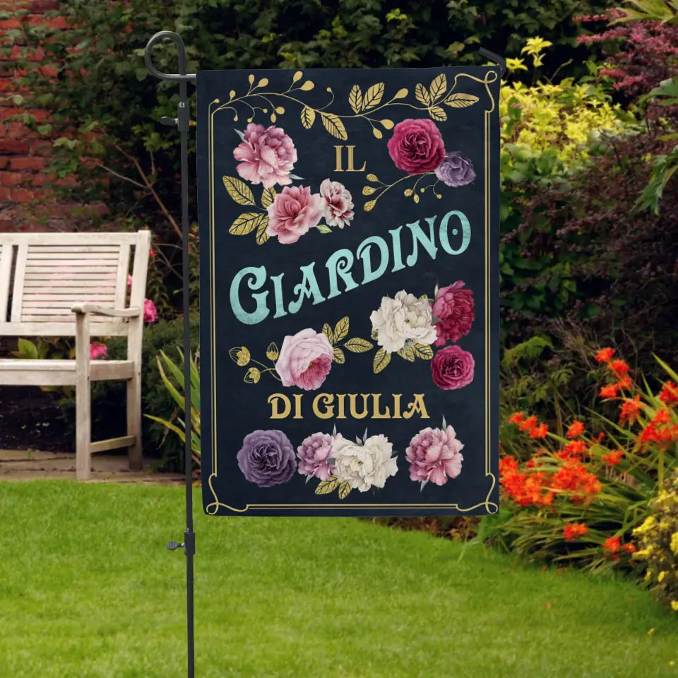 Bandiera da giardino personalizzabile Il mio paradiso in lino, stampa a piena superficie con design estivo