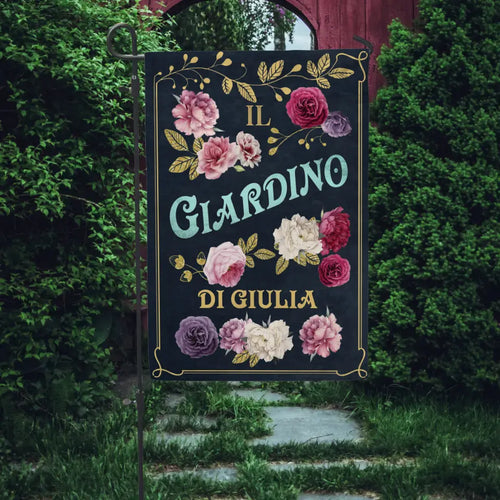 Bandiera da giardino personalizzabile Il mio paradiso in lino, stampa a piena superficie con design estivo – Motiv 2