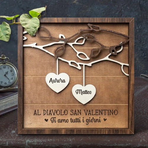 Espositore in legno con cuori personalizzati per coppie, regalo San Valentino – Motiv 2