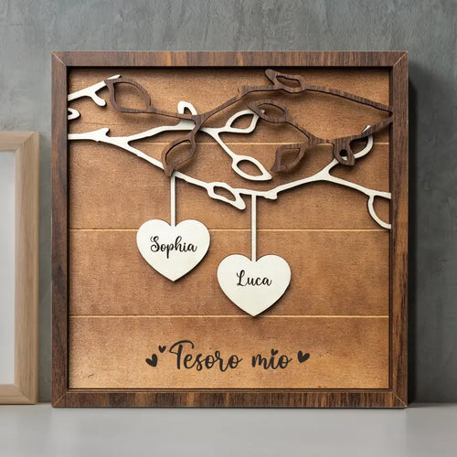 Espositore in legno con cuori personalizzati per coppie Io e te, regalo decorativo per partner