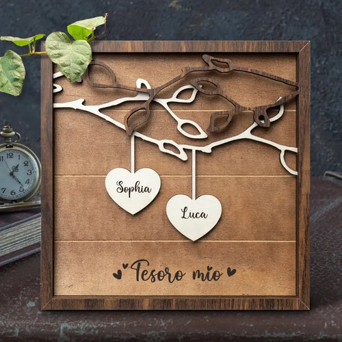 Espositore in legno con cuori personalizzati per coppie Io e te, regalo decorativo per partner – Motiv 2