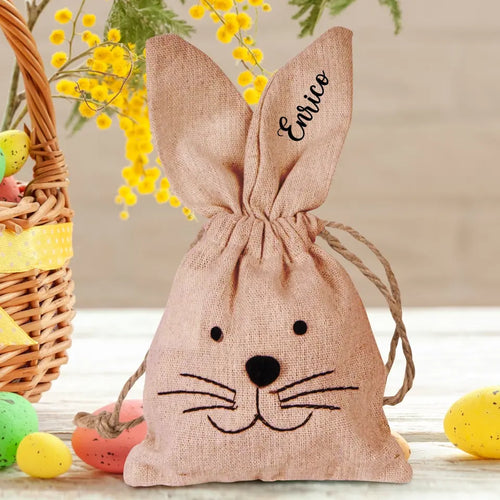 Borsa a coniglietto personalizzata per Pasqua con orecchie e cordoncino, regalo pasquale decorativo con nome – Motiv 2