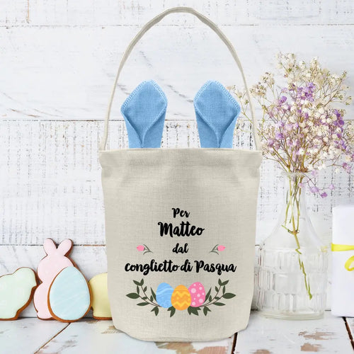 Sacchetto pasquale personalizzato con coniglietto e nome, borsa regalo Pasqua – Motiv 2