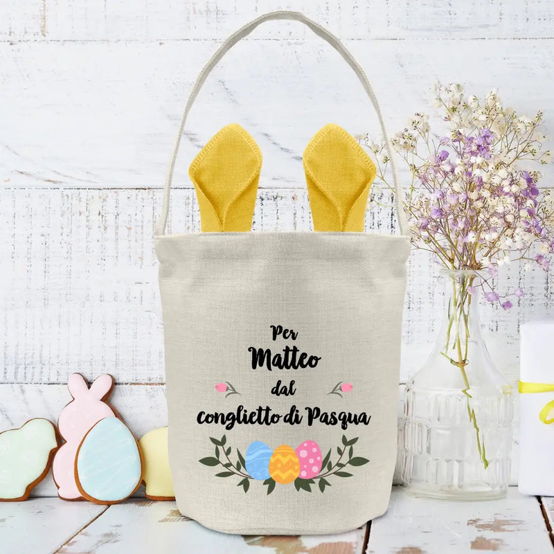 FLYAB Sacchetto Regalo Di Pasqua Con Manici - 29,2 Cm, Con Carta Veline, Simpatici Coniglietti E Uova, Per Bambini