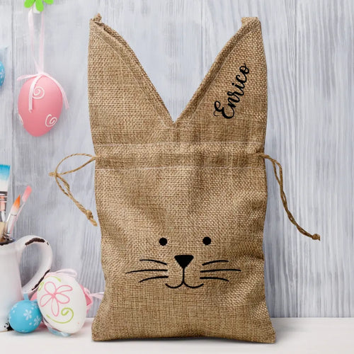 Borsa a coniglietto personalizzata con orecchie, cordoncino e nome personalizzato per regali di Pasqua – Motiv 2