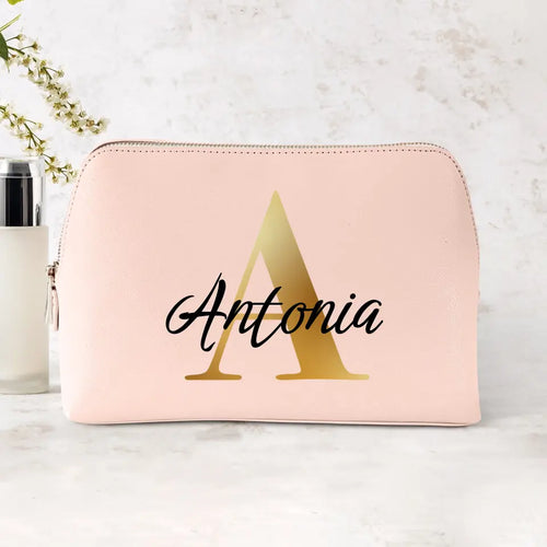 Borsa cosmetica in poliuretano con nome personalizzato Iniziale, stampa DTF – Motiv 2