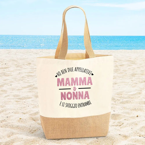 Borsa personalizzata mamma e nonna con due appellativi, manici solidi e materiale robusto ecologico – Motiv 2