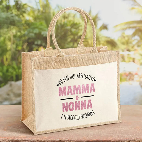 Borsa Regalo Per Nonna – Tela E Iuta Con Stampa Divertente – 42x33x19 Cm, Manici In Cotone