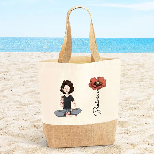Borsa da spiaggia personalizzata con fiore, manici solidi e materiale robusto ecologico – Motiv 2